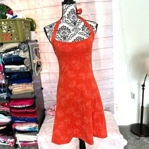 Patagonia Women’s Orange Paisley Cotton Halter Neck Sleeveless Mini Dress